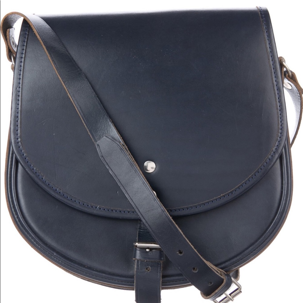 Swedish Hasbeens Navy Leather Saddle Crossbody bag